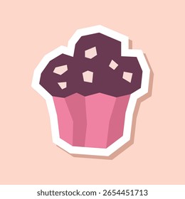 Cupcake Sticker with Flat Soft Color Palette in Cutout Style