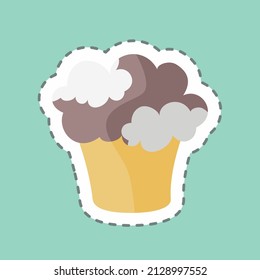 Cupcakes-Aufkleber auf trendiger Linie einzeln auf blauem Hintergrund