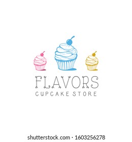 Cupcake store logo design inspirations, various flavors cupcake