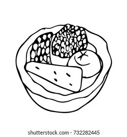 Cupcake strawberry and blueberry vector illustration. Doodle style. Design icon, print, logo, symbol, decor, textile, paper.