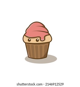 Cupcake with strawberry cream is a food doodle, cute cartoon, vector illustration. Suitable for children's t-shirt designs, stickers, mascot logos, etc. Hope you like it