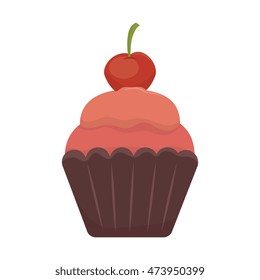 cupcake strawberry dessert cherry food cream vector illustration