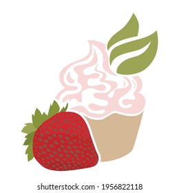 cupcake with strawberry fruit, vector