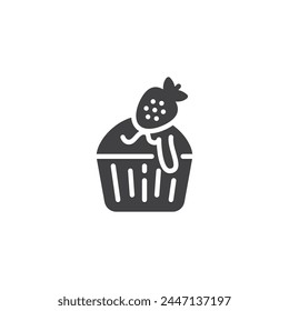 Cupcake with strawberry vector icon. filled flat sign for mobile concept and web design. Strawberry cupcake glyph icon. Symbol, logo illustration. Vector graphics
