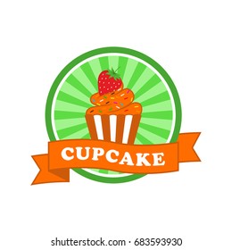 Cupcake With Strawberry Vector Logo Design Template Image