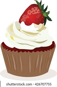 Cupcake with strawberry whipped cream. Vector illustration