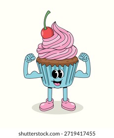 ilustração de desenho forte groovy cupcake