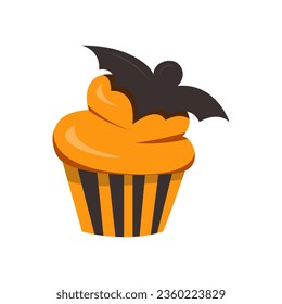 Cupcake in the style of Halloween with a bat. illustration