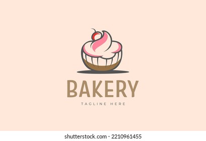 Cupcake Sweet Cake Bakery Cherry Cake Logo Template