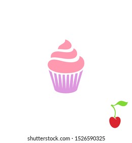 Cupcake. Sweet dessert. Isolated birthday cake on white background. Bright food