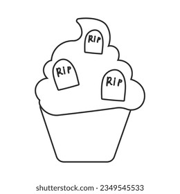 cupcake sweet halloween coffins line icon element