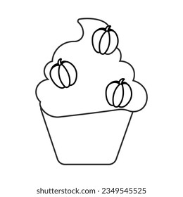 cupcake sweet halloween pumpkin line doodle icon