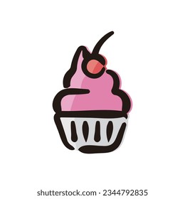 Cupcake - Sweets and cake illustration (Hand-drawn line, colored version)