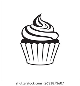 Cupcake with swirl frosting silhouette illustration. 