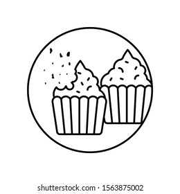 Cupcake tasty sprinkling crumbs in circle icon. Simple line, outline vector of bakery icons for ui and ux, website or mobile application