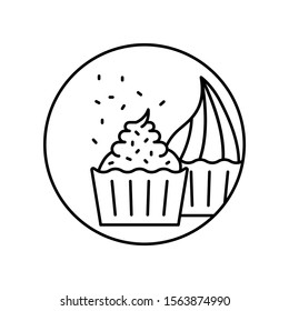 Cupcake tasty sprinkling pastry cream in circle icon. Simple line, outline vector of bakery icons for ui and ux, website or mobile application