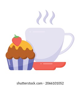 A cupcake with tea, tea cupcake flat icon