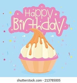 a cupcake and text on a blue background