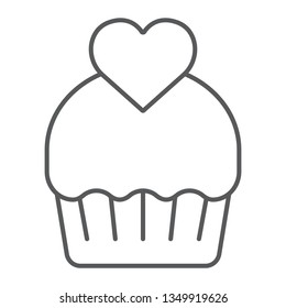 Cupcake thin line icon, cake and sweet, muffin sign, vector graphics, a linear pattern on a white background, eps 10.