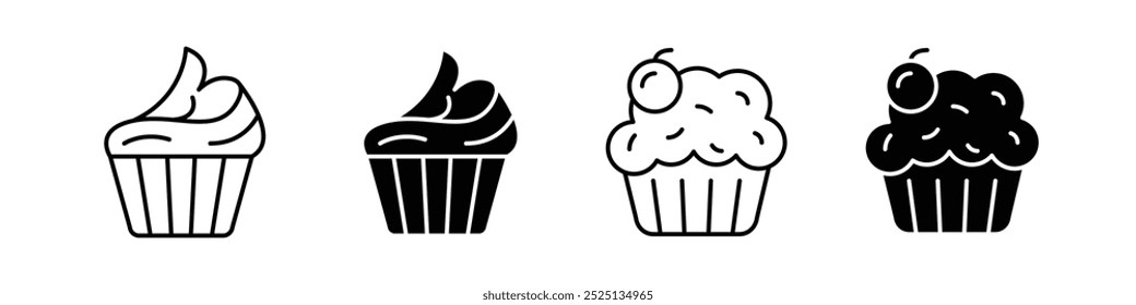 Cupcake thin line vector icon collection