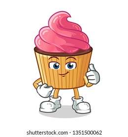 cupcake thumbs up mascot vector cartoon illustration