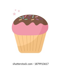 cupcake topped with chocolate frosting vector illustration design