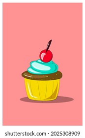 A cupcake topped with lychee vector illustration
