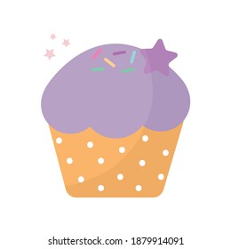 cupcake topped with purple and one star frosting vector illustration design