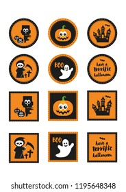 Cupcake toppers for Halloween. Halloween candy bar tags. Set of Halloween stickers. Printable set for Halloween party.