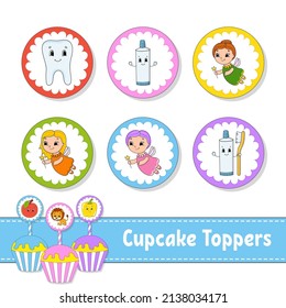 Cupcake Toppers. Set of six round pictures. cartoon characters. Cute image. For birthday, py, baby shower.