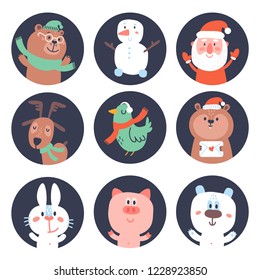 Cupcake toppers or stikcers with funny elements: bear, snowman, santa, dear, bird, hamster, rabbit, pig, polar bear. Can be used for baby shower, birthday party, Chrisrmas an New Year