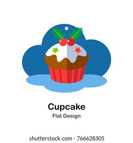 Cupcake with topping flat illustration icon