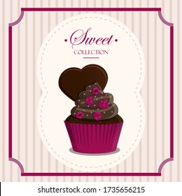 Cupcake with topping in a retro style with a geometric background and retro elements. Vector greeting card for a birthday or holiday. Dessert for a website, bakery, menu, or pastry shop