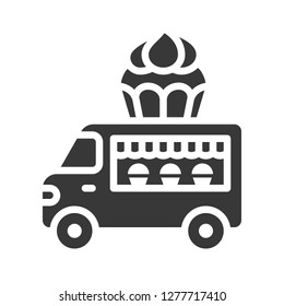Cupcake truck vector, Food truck solid design icon