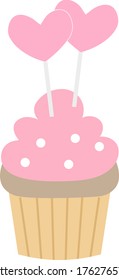 cupcake with two pink hearts