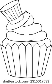 Cupcake with Uncle Sam Hat Isolated Coloring Page