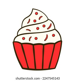 Cupcake. Valentine's day. Cartoon flat icon. Vector illustration. Isolated on white background