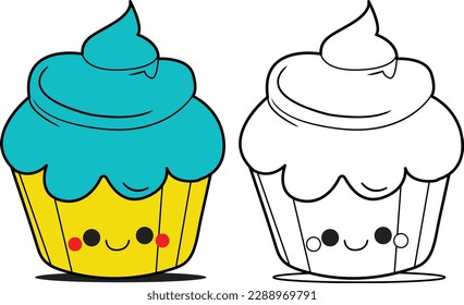 Cupcake. Valentine's Day. Coloring page for kids. Activity Book.