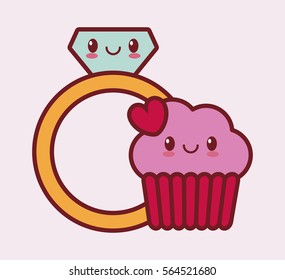 cupcake valentines day related kawaii style icon image vector illustration design 