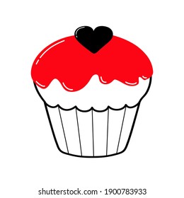 Cupcake. Valentine's Day. Vector hand drawn illustration. For greeting card, sticker, holiday design, poster, flyer.