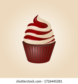 С Schokoladenkuchen mit Vanillebeermousse auf einem hellen Hintergrund, realistische Abbildung, Vektorgrafik