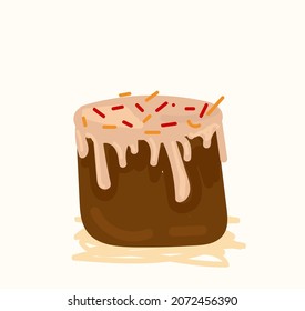 Cupcake with vanilla cream and sprinkles in cartoon style