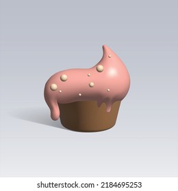 icono del vector 3d de cupcake. ilustración 3d de quequitos rosados.