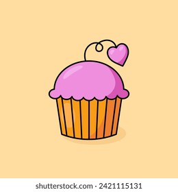 Cupcake Vector Cartoon Illustration on Isolated Background. Valentine Vector Illustration. Valentine Logo Concept. Valentine Cartoon Style.