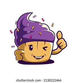 Cupcake vector character illustration giving a thumbs up