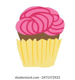 Cupcake vector doodle illustration isolated white background, cupcake clip art for Anniversary, birthday greeting card, holiday poster, cooking book, cafe menu decoration. Cupcake with cream, muffin