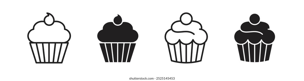 Cupcake vector filled and outlined icons collection