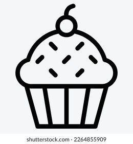 Cupcake vector icon. Black and white cupcake illustration.