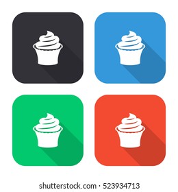 Cupcake vector icon - colored illustration (gray blue green red)  with long shadow