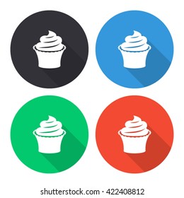 Cupcake vector icon - colored round buttons with long shadow